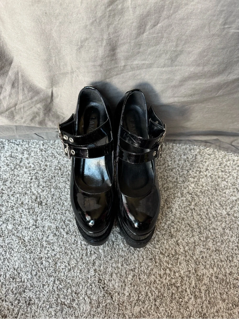 Glossy Black Patent Platform Mary Jane Shoes